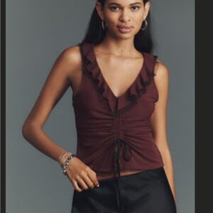 Anthropologie Burgundy Ruffle Tank Top